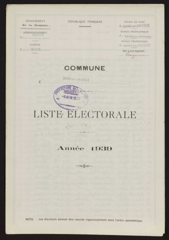 Liste électorale : Sains-en-Amiénois
