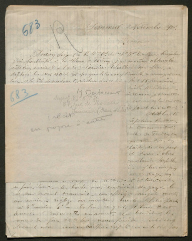 Témoignage de Derbécourt, Marcel et correspondance avec Jacques Péricard