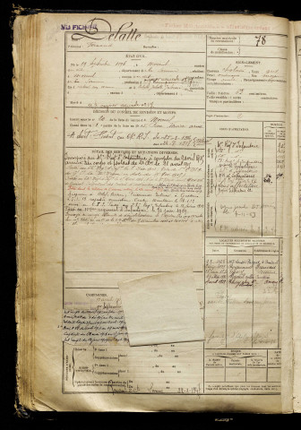 Delatte, Fernand, né le 19 septembre 1896 à Moreuil (Somme), classe 1916, matricule n° 78, Bureau de recrutement de Péronne