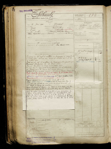 Thibault, Robert Gabriel Constant Jean Baptiste Arthur, né le 18 juin 1900 à Amiens (Somme), classe 1920, matricule n° 192, Bureau de recrutement de Péronne