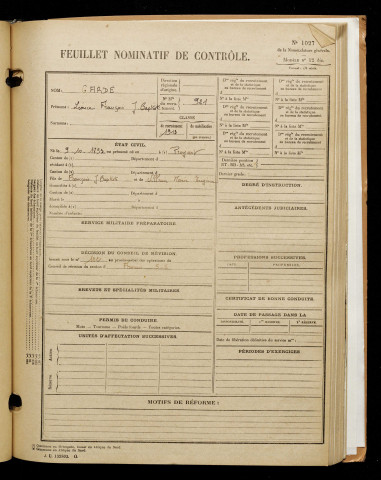 Gardé, Léonce François Jean Baptiste, né le 09 octobre 1893 à Proyart (Somme), classe 1913, matricule n° 921, Bureau de recrutement d'Amiens