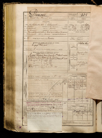 Dumont, Edouard Odon Florimond, né le 10 septembre 1875 à Méharicourt (Somme), classe 1895, matricule n° 208, Bureau de recrutement de Péronne