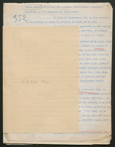 Témoignage de Gilson, Henri et correspondance avec Jacques Péricard