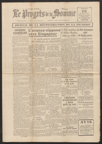 Le Progrès de la Somme, numéro 22565, 16 janvier 1942