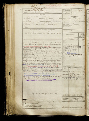 Blériot, Léon Charles Jules, né le 27 décembre 1893 à Liéramont (Somme), classe 1913, matricule n° 690, Bureau de recrutement de Péronne
