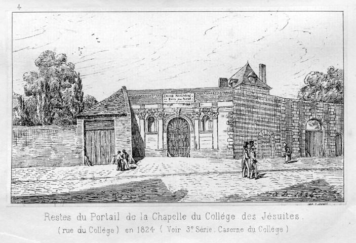 Restes du portail de la chapelle du collège des Jésuites (rue du Collège) en 1824