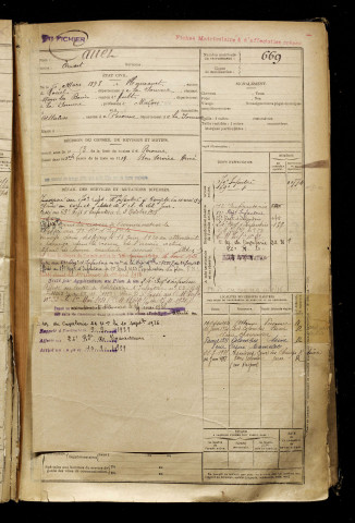 Cauet, Ernest, né le 06 mars 1898 à Hancourt (Somme), classe 1918, matricule n° 669, Bureau de recrutement de Péronne