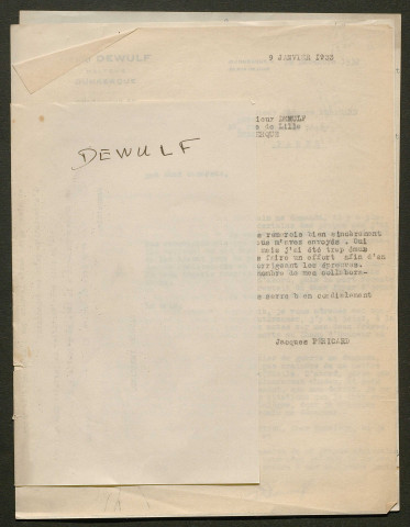 Témoignage de Dewulf Henri (Caporal brancardier) et correspondance avec Jacques Péricard