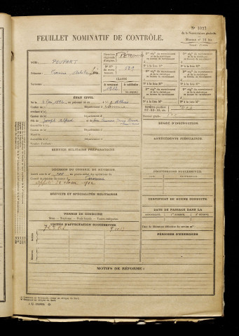 Poupart, François Achille Léon, né le 04 mai 1892 à Athies (Somme), classe 1912, matricule n° 539, Bureau de recrutement de Péronne
