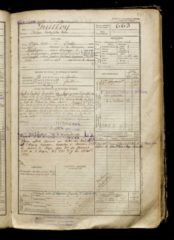 Guilloy, Philippe Gaston Jules, né le 01 mai 1900 à Corbie (Somme), classe 1920, matricule n° 663, Bureau de recrutement d'Amiens