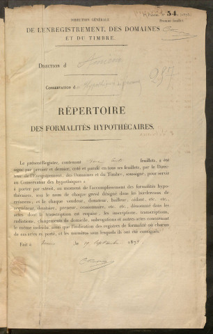 Répertoire des formalités hypothécaires, du 04/04/1876 au 07/07/1876, registre n° 257 (Péronne)