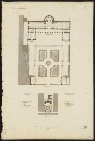 Edifices consacrés à l'institution publique. Bibliothèque publique. Exécutée à Amiens (Somme). Planche 1ère (1824)
