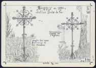 Huppy en 1980 : vieilles croix de fer, angle des rues Baronne et des moulins et concession chevet de l'église - (Reproduction interdite sans autorisation - © Claude Piette)