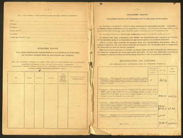 Bouchavesnes-Bergen. Demande d'indemnisation des dommages de guerre : dossier Longuet Sigismond