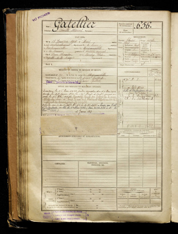 Gatellier, Camille Marcel, né le 13 janvier 1901 à Paris 14e Arrondissement (Paris), classe 1921, matricule n° 656, Bureau de recrutement d'Abbeville