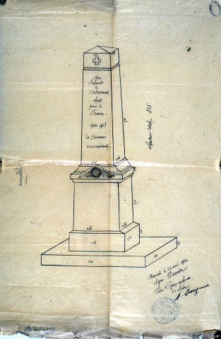Guerre 1914-1918. Projet de monument aux morts de la commune de Selincourt