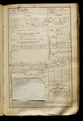 Frion, Numa Aristide Martin, né le 09 janvier 1882 à Boisbergues (Somme), classe 1902, matricule n° 231, Bureau de recrutement d'Abbeville