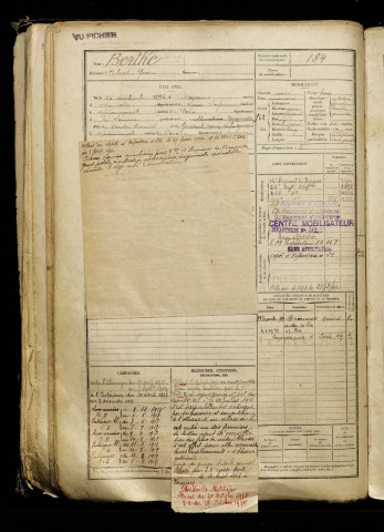 Berthe, Ribert Yvan, né le 15 septembre 1896 à Marques (Seine-Maritime), classe 1916, matricule n° 184, Bureau de recrutement d'Amiens