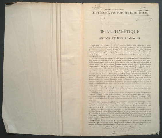 Table des successions et absences du bureau d'Amiens