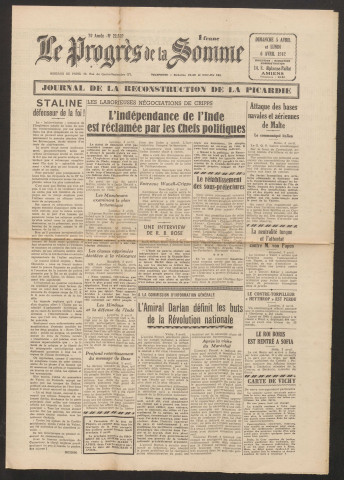 Le Progrès de la Somme, numéro 22632, 5 - 6 avril 1942