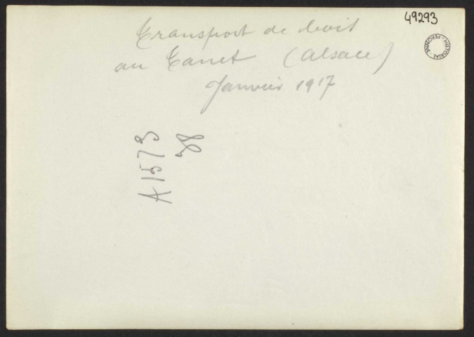 TRANSPORT DE BOIS AU TANET (ALSACE). JANVIER 1917