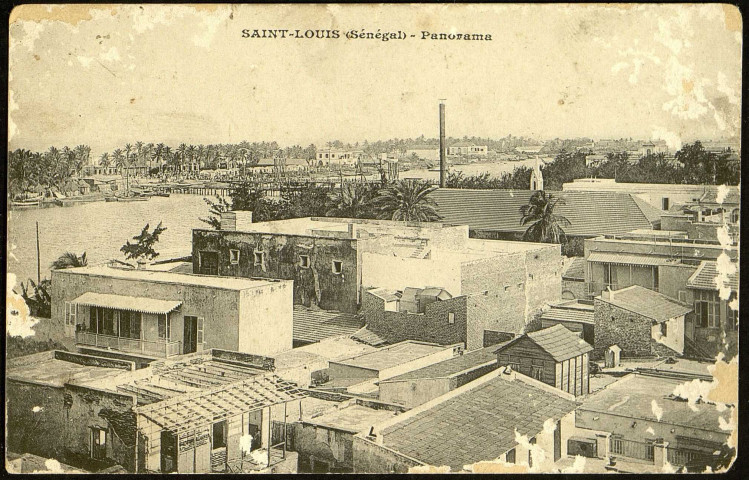 Carte postale "Saint-Louis (Sénégal) - Panorama" adressée par Emile Sueur père (1857-ca 1921) à M. et Mme Colard