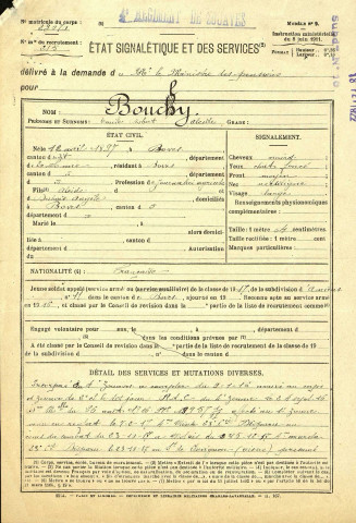 Boucly, Emile Robert Alcide, né le 12 avril 1897 à Boves (Somme), classe 1917, matricule n° 215, Bureau de recrutement d'Amiens