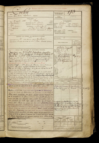 Cochu, Henri Isidore Alphonse, né le 27 août 1896 à Bus-la-Mésière (Somme), classe 1916, matricule n° 175, Bureau de recrutement de Péronne
