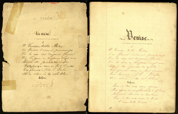 Cahier de chansons appartenant à Delassus Sosthènes, 4e Bataillon 6e Batterie à Verdun (Meuse)