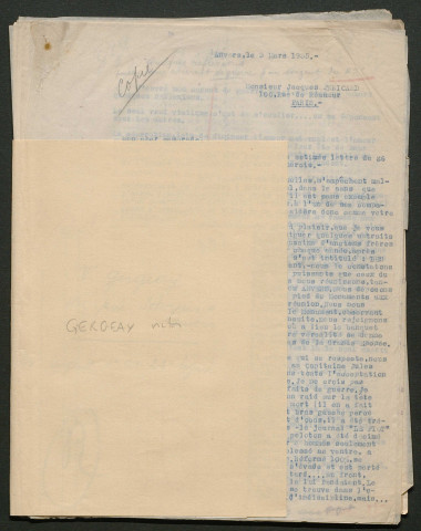 Témoignage de Gergeay, Victor (Sergent) et correspondance avec Jacques Péricard