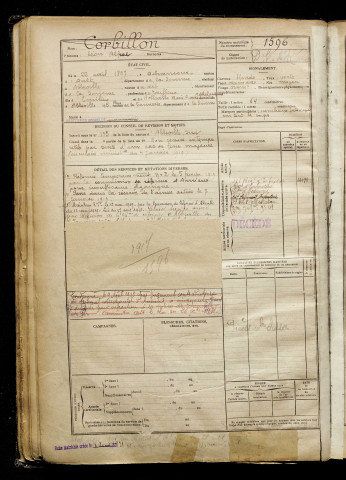 Corbillon, Léon Alfred, né le 22 avril 1897 à Ochancourt (Somme), classe 1917, matricule n° 1596, Bureau de recrutement d'Abbeville