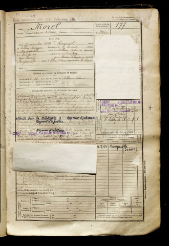 Morel, Louis Léonce Octave, né le 27 novembre 1899 à Riencourt (Somme), classe 1919, matricule n° 177, Bureau de recrutement d'Amiens