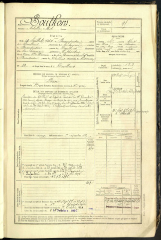 Bouthors, Achille Abel, né le 18 juillet 1864 à Beauquesne (Somme, France), classe 1884, matricule n° 25, Bureau de recrutement d'Abbeville