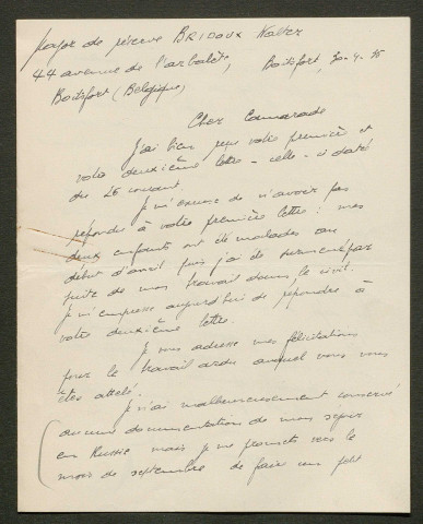 Témoignage de Bridoux, Walter (Major) et correspondance avec Jacques Péricard