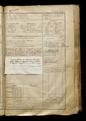 Carton, Jean Marie Léonard, né le 03 mars 1899 à Hérissart (Somme), classe 1919, matricule n° 1103, Bureau de recrutement d'Abbeville
