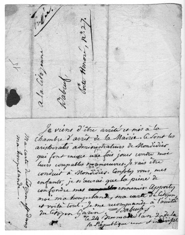 Correspondance de Babeuf adressée à son épouse lors de son emprisonnement à Roye, le 24 brumaire An 2