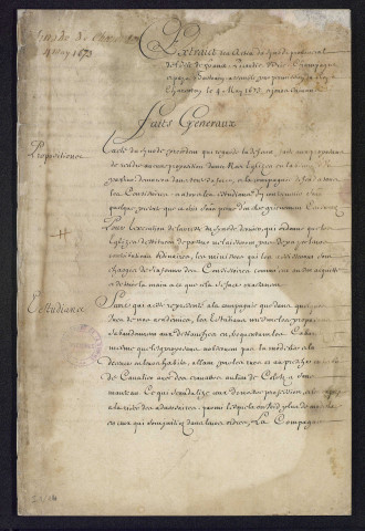 Extrait des actes des synodes provinciaux d'Ile-de-France, Brie, Picardie, Champagne et Pays Chartrain : Charenton (mai 1673)