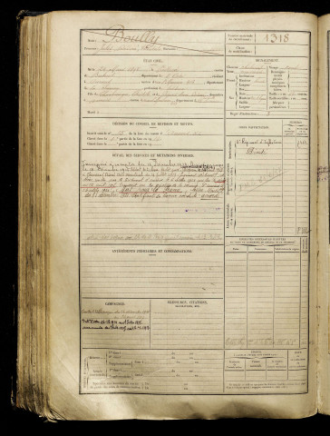 Boully, Jules Désiré Théodule, né le 24 mars 1895 à Paillart (Oise), classe 1915, matricule n° 1318, Bureau de recrutement d'Amiens