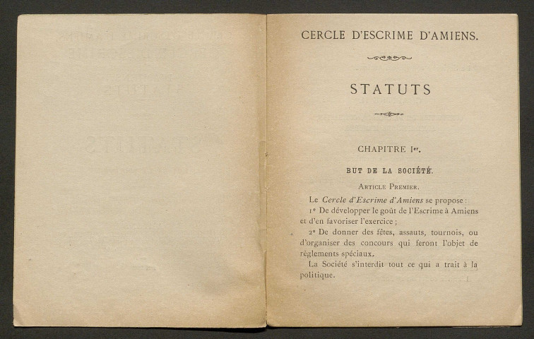 Cercle d'escrime d'Amiens. Statuts