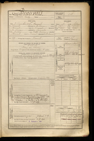 Beauvais, Joseph Emile, né le 03 novembre 1865 à Berneuil (Somme), classe 1885, matricule n° 161, Bureau de recrutement d'Abbeville