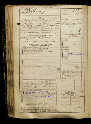 Dufrénoy, Clément Ernest, né le 12 novembre 1882 à Marcilly-sur-Eure (Eure), classe 1902, matricule n° 282, Bureau de recrutement d'Amiens
