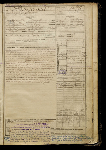 Boyaval, Philogène Georges Albert, né le 03 février 1884 à Bacouel-sur-Selle (Somme), classe 1904, matricule n° 475, Bureau de recrutement d'Amiens