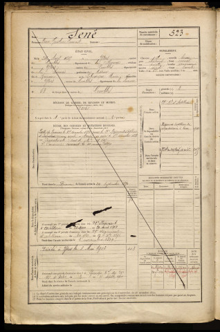 Sené, Pierre Guislain Laurent, né le 24 avril 1865 à Ytres (Somme), classe 1885, matricule n° 523, Bureau de recrutement de Péronne