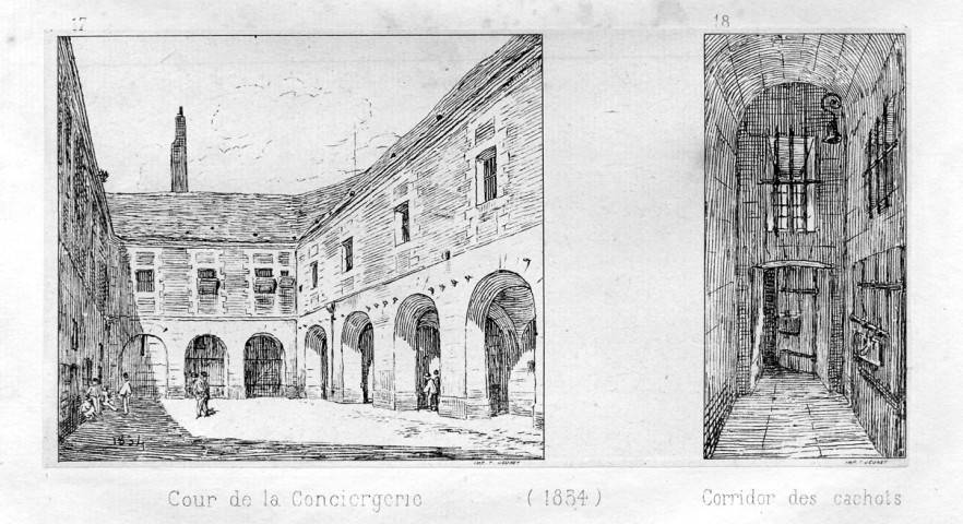 Cour de la Conciergerie - Corridor des cachots (1854)