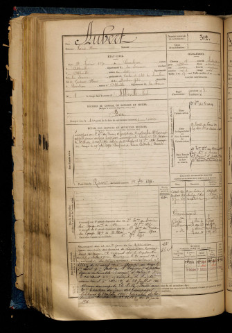 Aubert, Louis Henri, né le 12 février 1870 à Cambron (Somme), classe 1890, matricule n° 312, Bureau de recrutement d'Abbeville