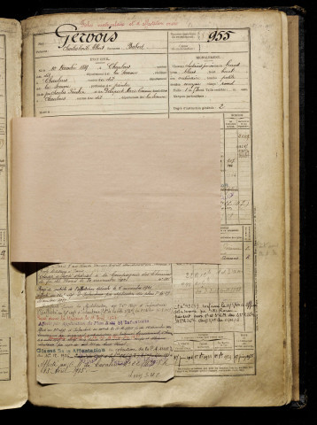 Gervois, Charles Emile Albert, né le 10 décembre 1889 à Chaulnes (Somme), classe 1909, matricule n° 955, Bureau de recrutement de Péronne