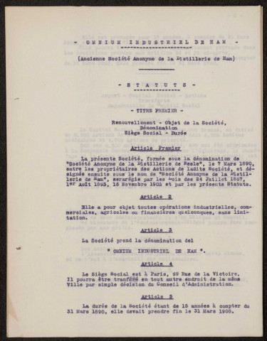 Ham. Demande d'indemnisation des dommages de guerre : dossier Omnium industriel de Ham