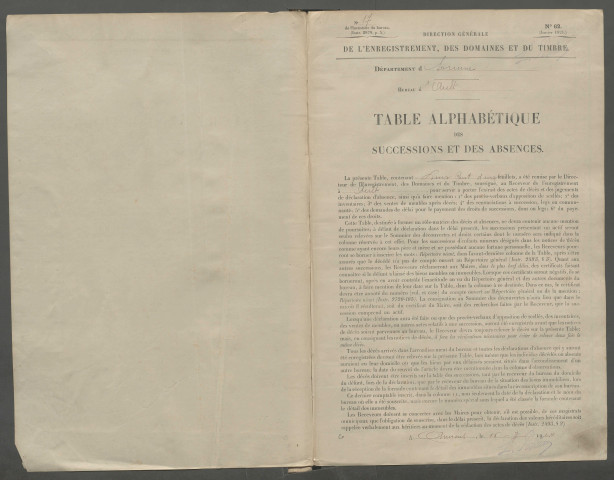 Table des successions et absences du bureau d'Ault