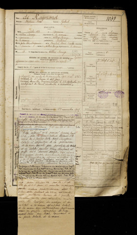 De Raymond, Stéphane Henri, né le 05 octobre 1881 à Querrieu (Somme), classe 1901, matricule n° 1037, Bureau de recrutement d'Amiens