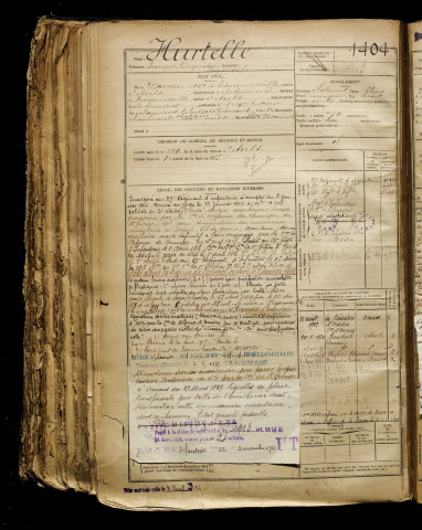 Hurtelle, François Augustin Raymond, né le 21 janvier 1897 à Fressenneville (Somme), classe 1917, matricule n° 1404, Bureau de recrutement d'Amiens